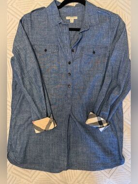 Authentic Burberry Blue Chambray Button-Up Shirt